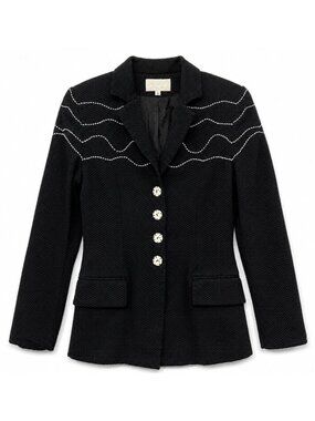 Vintage Cache Blazer Jacket Sz 8 Black White Textured Knit Office Work Business